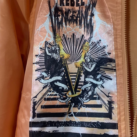 Rebel Vengeance Orange Bomber Jacket with Graphic Design - Picture 7 of 10